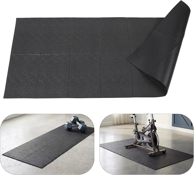 VICASKY Thick Non-slip Folding Treadmill Floor Mat Shock Absorbing Fitness Equipment Pad for Home Gym Compatible with Treadmills Stationary Bikes Cardio Machines