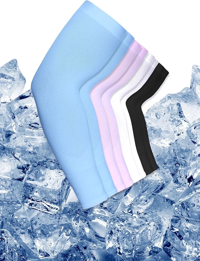 Mudder 8 Pairs UV Sun Protection Cooling Arm Sleeves for Men Women Youth Silk Compression Arm Cover Breathable Outdoors Sport