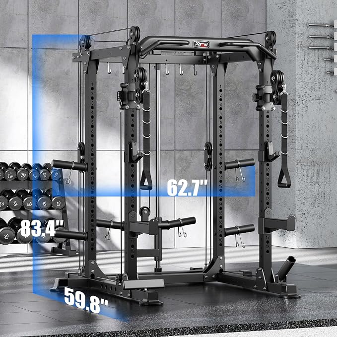 Power Rack Power Cage Multi-Function Squat Rack with Cable Crossover System Selectable More Training Attachment Power Rack for Garage & Home Gym