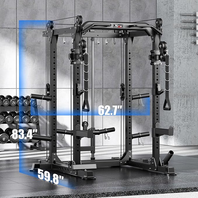 Power Rack Power Cage Multi-Function Squat Rack with Cable Crossover System Selectable More Training Attachment Power Rack for Garage & Home Gym