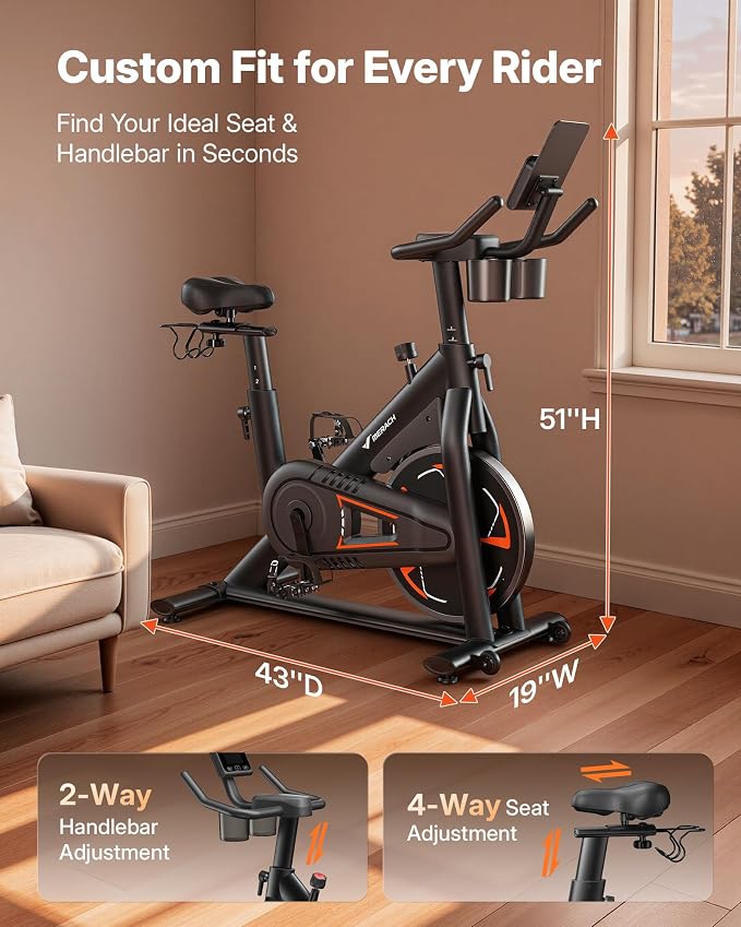 MERACH S36 Exercise Bike, Magnetic Resistance, 330lbs Capacity | Stationary Bike for Home, Quiet Drive, Fitness App with Courses, Adjustable Seat, Indoor Cycling Bike