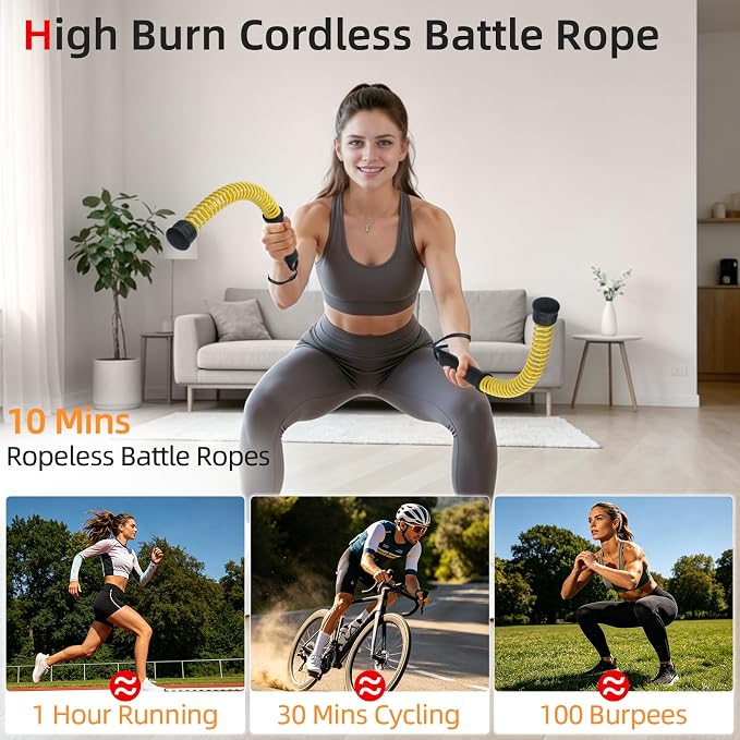 Abahub Weighted Ropeless Battle Rope, Portable Silent Cordless Battle Ropes, Space Saving Home Gym No Battle Ropes with Storage Bag, 2PCS Yellow - Set B
