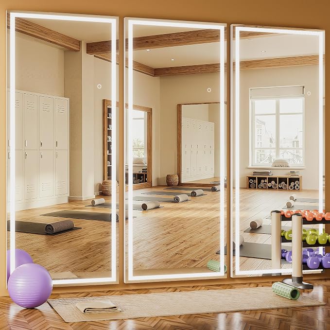 79" x 32" Full Length Mirror with Lights, Large LED Lighted Floor Standing Body Mirror, Dimmable & 3 Color Lighting for Bedroom, Cloakroom, Dressing Room, Tempered Glass, White Frame