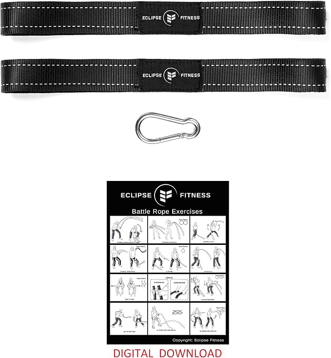 Battle Rope Anchor Strap Kit | Heavy Duty Reinforced Nylon | Easy and Fast Setup | Stops Rope Damage | Stainless Steel Carabiner | Includes Exercise Guide |