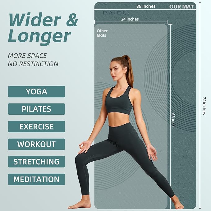 PAIDU Large Yoga Mat, 72"x36"x2/5" POE Non-Slip Exercise Mat | 10MM Thick, POE, non‑slip, ideal for home gym, yoga, pilates, fitness & floor use