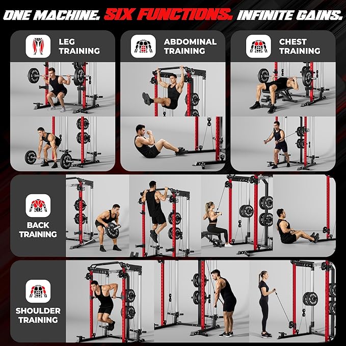 JELENS C21 Power Cage, 2000LBS Multi-Function Power Rack with Independent Dual Pulley System, All-in-One Squat Rack for Cable Crossover, Home Gym Workout Machine