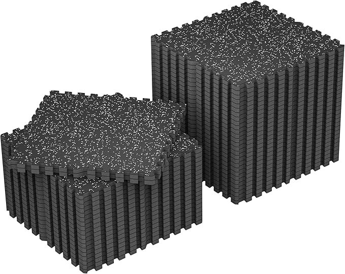 SUPERJARE 1" Extra-Thick Rubber Top Exercise Mat, Puzzle Gym Flooring for Home Gym, Gym Mat for Workout Equipment, Interlocking Floor Tiles with EVA Foam, 48 Pcs 192 Sq Ft, Black/Grey