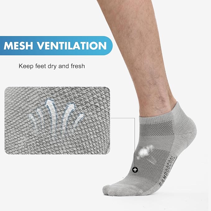 BAMBOO COOL Men's Athletic Ankle Socks Moisture Wicking, Anti-Odor Breathable Running Mesh Socks Arch Support, 8 Pack