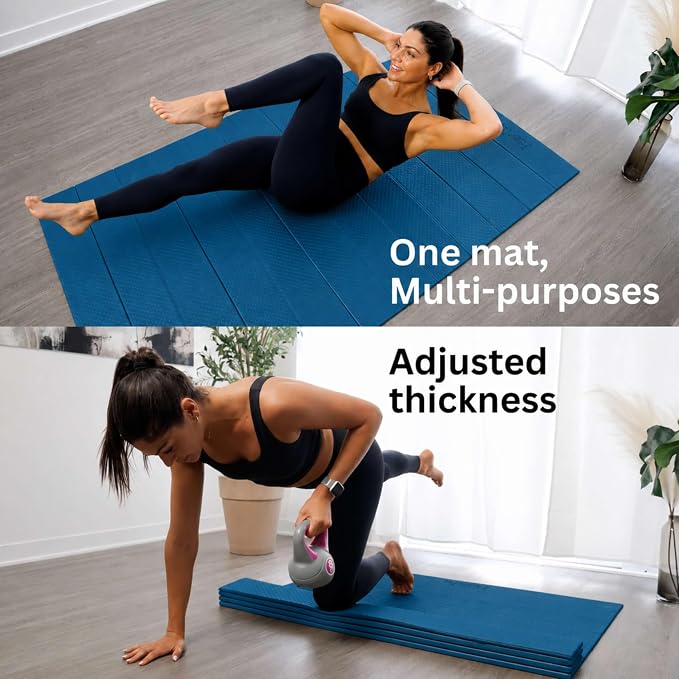 Foldable Large Yoga Mat, Extra Space 72"L x 48"W (183 x 122 cm), 6mm & 8mm Thick, Workout Mat for Home Gym and Travel - Anti-Slip Folding Exercise Mat for Yoga & Pilates