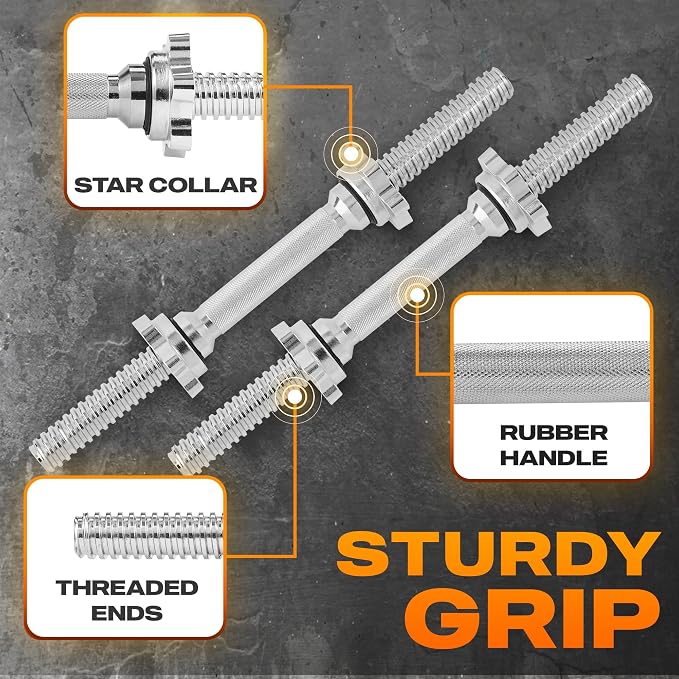 Yes4All Threaded Dumbbell Handles, Adjustable Dumbbell Bar Pair, 14/16/18/24-Inch Sizes, Fits 1" or 1.15" Plates, Non-Slip Grip, Secure Star-Lock Collars