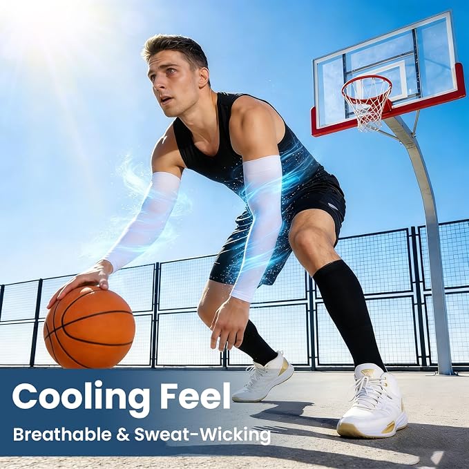 Mochabao 8 Pairs Soft Arm Sleeves, UV Sun Protection Cooling Compression Arm Covers for Outdoor Work, Sports, Men & Women