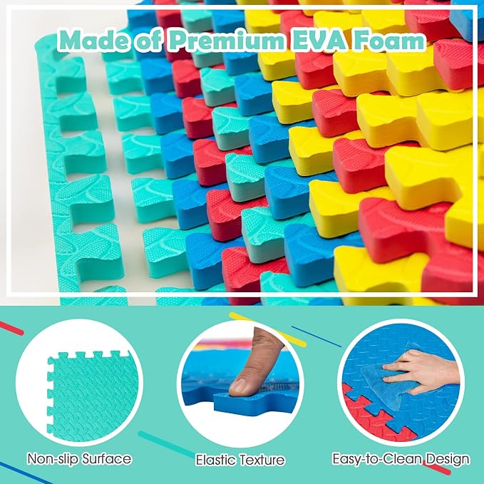 Tangkula 24 Tiles Exercise Flooring With Border, Non-Slip EVA Foam Protective Mats, Elastic Puzzle Play, 1/2" Interlocking Floor for Home Gym, Fitness Room, Workshop Equipment