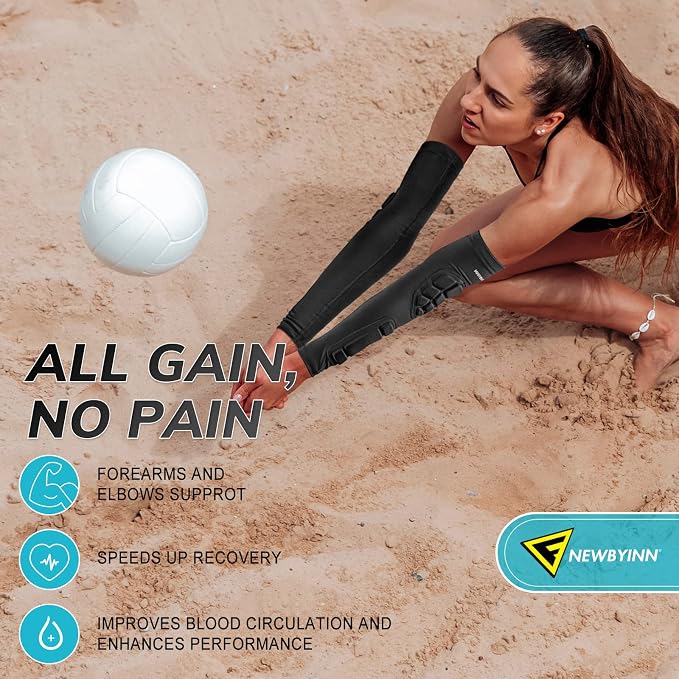 Newbyinn Padded Arm Sleeves 2 Pack, Elbow Forearm Crashproof Pads | for Football Basketball Volleyball Soccer