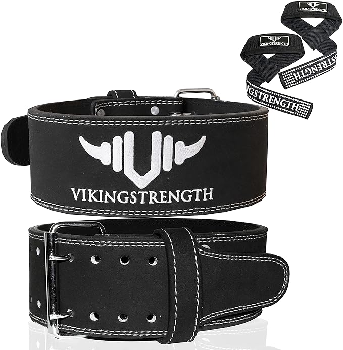 Premium Weight Lifting Belt with Lifting Straps, Gym Weightlifting Belt for Men and Women, perfect for Squat, Powerlifting, Crossfit and Deadlifting M-4XL + V-Strength Workout App