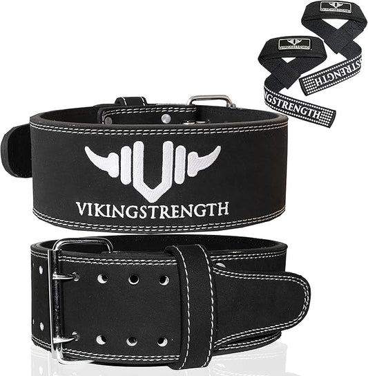 Premium Weight Lifting Belt with Lifting Straps, Gym Weightlifting Belt for Men and Women, perfect for Squat, Powerlifting, Crossfit and Deadlifting M-4XL + V-Strength Workout App