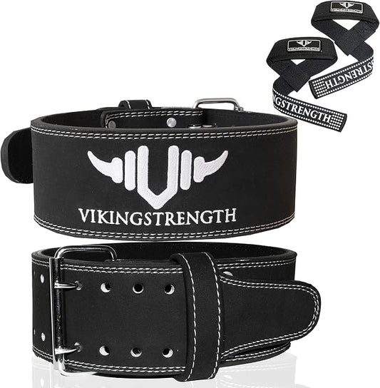 Premium Weight Lifting Belt with Lifting Straps, Gym Weightlifting Belt for Men and Women, perfect for Squat, Powerlifting, Crossfit and Deadlifting M-4XL + V-Strength Workout App