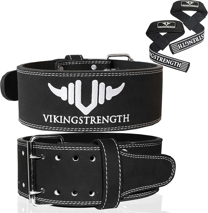 Premium Weight Lifting Belt with Lifting Straps, Gym Weightlifting Belt for Men and Women, perfect for Squat, Powerlifting, Crossfit and Deadlifting M-4XL + V-Strength Workout App