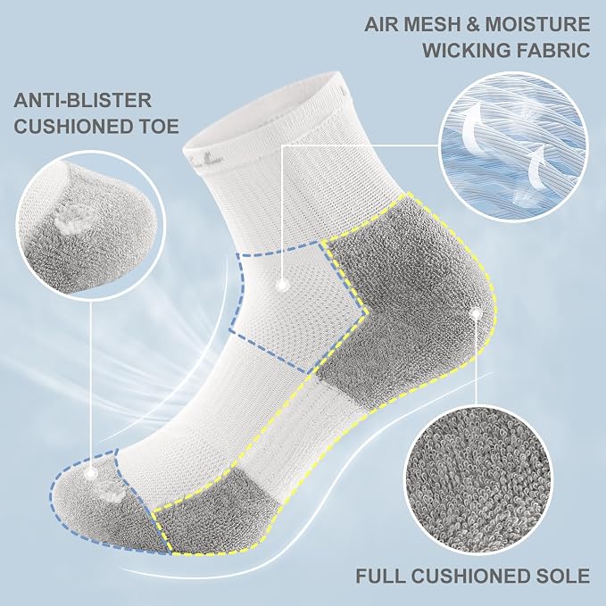 FITRELL 6 Pack Men's Athletic Ankle Socks Cushioned Sports Running Socks 7-9/9-12/12-15