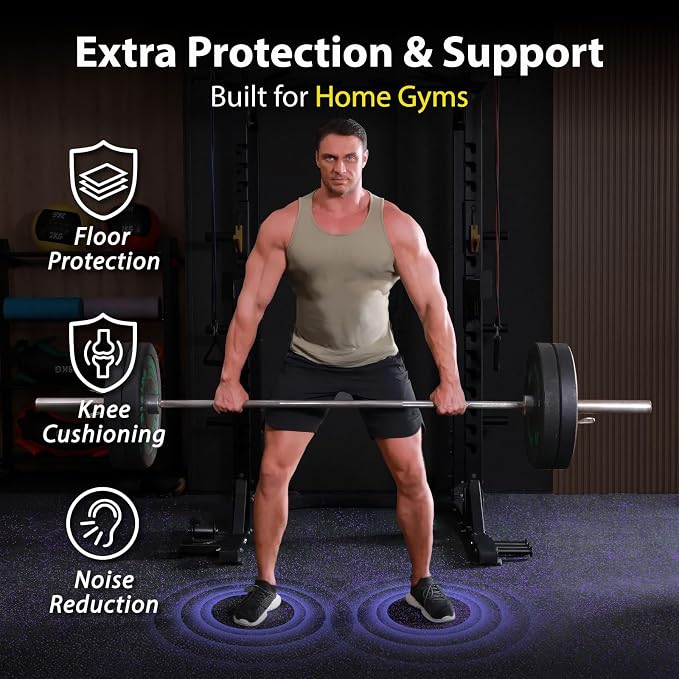 AIRHOP 1" Ultra-Thick 24 Sq Ft Rubber Top Gym Flooring for Home Gym | 6 Tiles, High Density EVA Foam, Waterproof & Non-Slip Rubber, Interlocking Puzzle Mats, Heavy Duty Floor Protection, 24"x24"