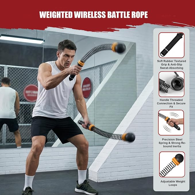 TOMSHOO 2PCS Ropeless Battle Ropes Adjustable Portable Home Gym Equipment | Non-Slip Handle Exercise Ropes for Strength Building, Cardio Fitness, Workout Equipment