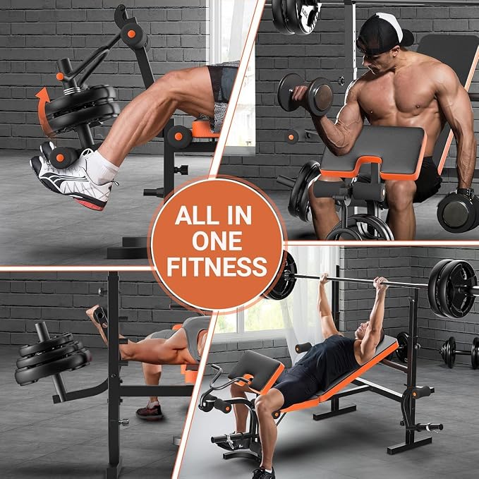 Fostoy Adjustable Olympic Weight Bench with Squat Rack & Leg Developer | 770lbs Positions & Heavy Duty Frame, Designed for Bench Press, Squats, Dumbbell Training and Full Body Workouts