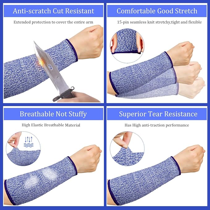 Sintege 3 Pairs Arm Protectors for Thin Skin and Bruising Cut Resistant Forearm Sleeve Level 5 Arm Burn Protection Sleeve (Royal Blue,7.9 Inch)