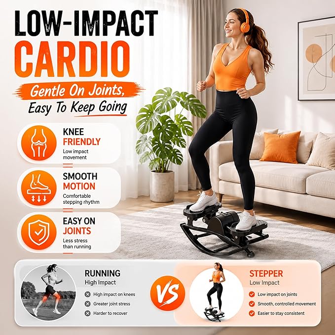 Lhanel Rock Stepper for Home Workout, Low-Impact Side Stepper with Resistance Bands, Side-to-Side Mini Stepper for Cardio, Weight Loss & Full Body Exercise