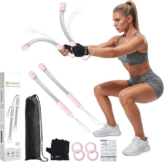 Ropeless Battle Ropes with Adjustable Weight, 2 Pack, Pink | Adjustable weighted ropeless battle ropes with removable resistance rings for full-body HIIT workouts.
