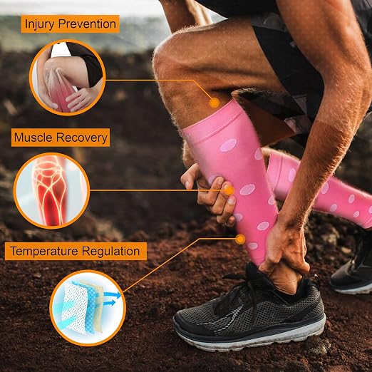 Doc Miller Calf Compression Sleeves 20-30 mmHg for Women & Men, 1 Pair | Footless Compression Socks, Polka Dots Design, Shin Splints Relief, Varicose Veins, Running, Nurses, Travel, Leg Support