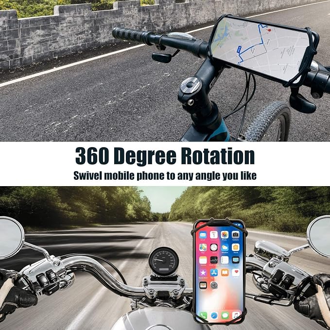 Bike Phone Mount - Universal Silicone Cellphone Holder - Adjustable Road Mountain Bicycle Handlebar Rack Clamp Accessories for iPhone 17 16 15 14 13 Pro Max Plus Air for Scooter Stroller