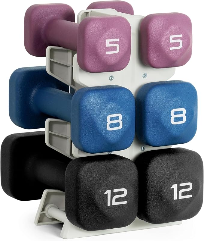Tone Fitness Neoprene Dumbbell Set with Storage Rack – Non-Slip, Anti-Roll Hand Weights for Home Gym Workouts | 20 lb, 32 lb, 50 lb, 60 lb & 100 lb Options