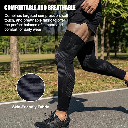 Full Leg Compression Sleeves for Men and Women,2 Pack Legs Sleeves Long Knee Brace Support for Running, Basketball, Cycling, Workout, Sports - Black,L