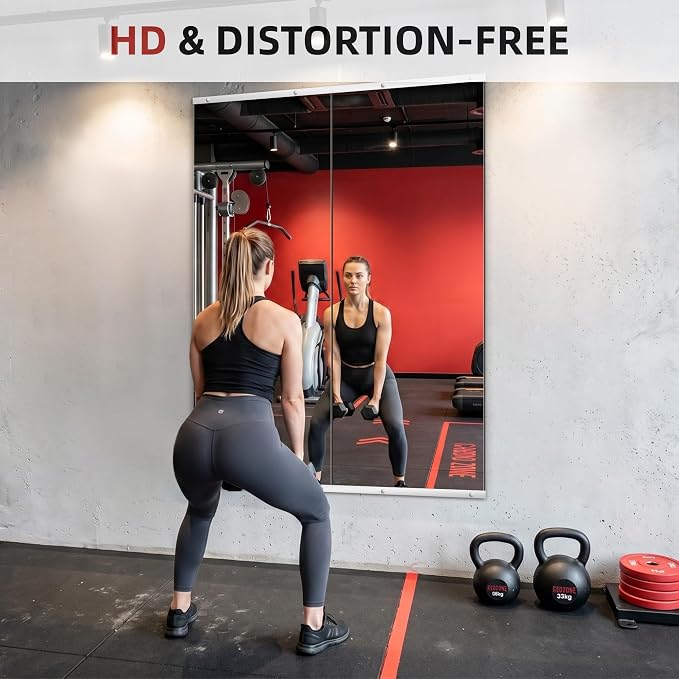 Home Gym Mirror for Wall, 60"x25"-2PCS Frameless Tempered Glass Mirror | Large Full Length Mirror for Garage, Workout, Yoga Room, Dance Studio & Home Exercise