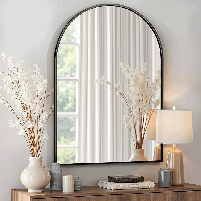 Arched Bathroom Mirror for Wall, 30" x 20" Metal Frame Vanity Mirror, Black | Aluminium Alloy Frame, HD Shatterproof Glass, for Bathroom Over Sink , Entryway, Bedroom, Living Room