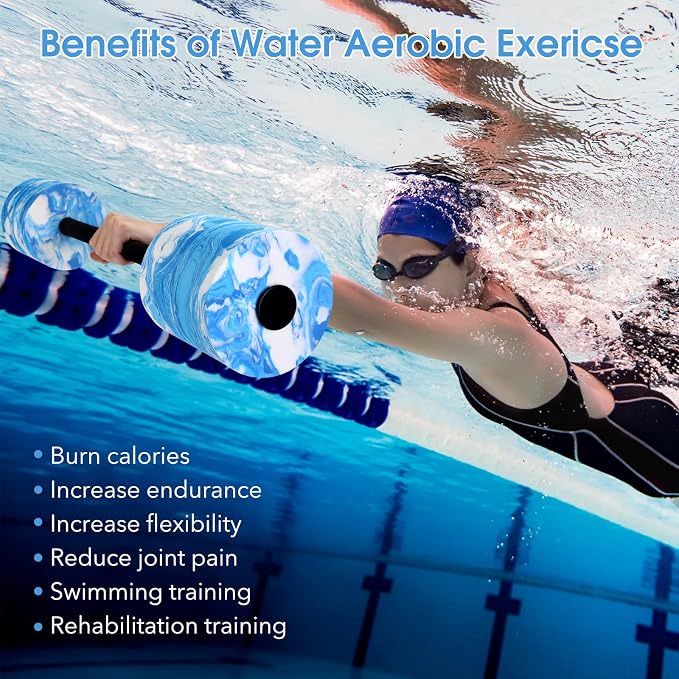 29.3’’Aquatic Exercise Equipment Swim Barbell High Density EVA Foam Pool Swim Dumbbell with Water Exercise Discs Aquatic Fitness Equipment for Adults