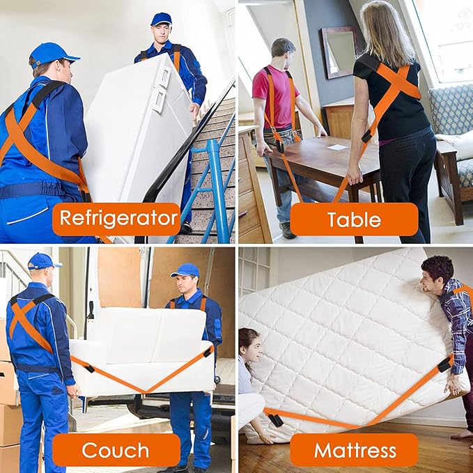 Moving Straps Adjustable, Furniture Moving Lifting Straps for 2 Movers，Shoulder Lifting System for Move Furniture, Appliances, Mattresses, Heavy Objects up to 800 lbs