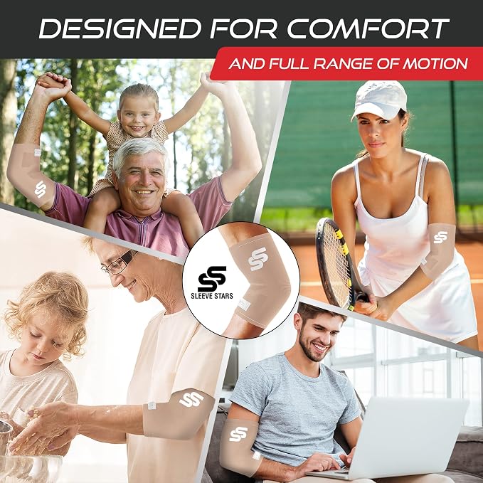 Sleeve Stars Elbow Sleeve for Pain Relief & Protection - Elbow Compression Sleeve for Women & Men - Supportive Elbow Brace for Tendonitis, Recovery & Ideal for Sports, Work