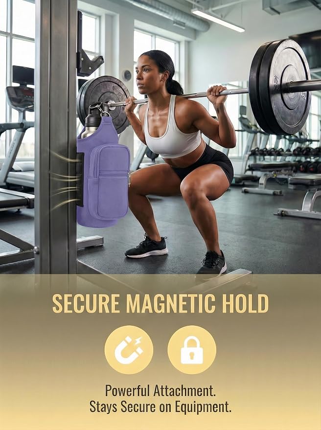 Magnetic Gym Bag,Magnets Gym Water Bottle Bag Carrier Holder with Pockets & Strap Fit for 18 to 40 oz Owala Hydro Flask Yeti, Gym Accessories for Men Women,Walking, Hiking