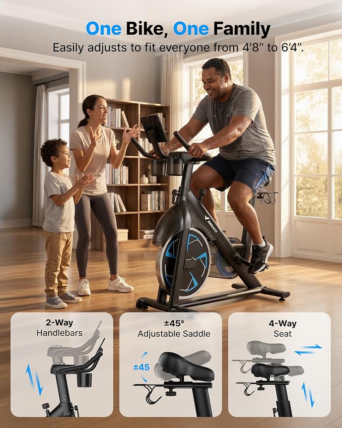 MERACH S36 Exercise Bike, Magnetic Resistance, 330lbs Capacity | Stationary Bike for Home, Quiet Drive, Fitness App with Courses, Adjustable Seat, Indoor Cycling Bike