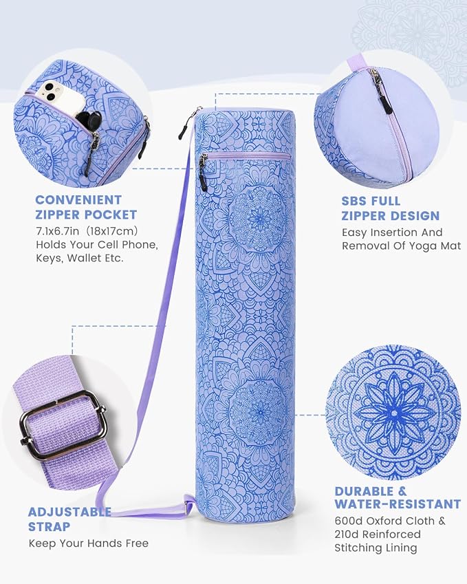 Gonex Yoga Mat Bag, Full-Zip Mat Carrier | 600D Oxford Fabric, Wet Pocket, Front Zip Pocket, Adjustable Strap, Fits Mats up to 26"