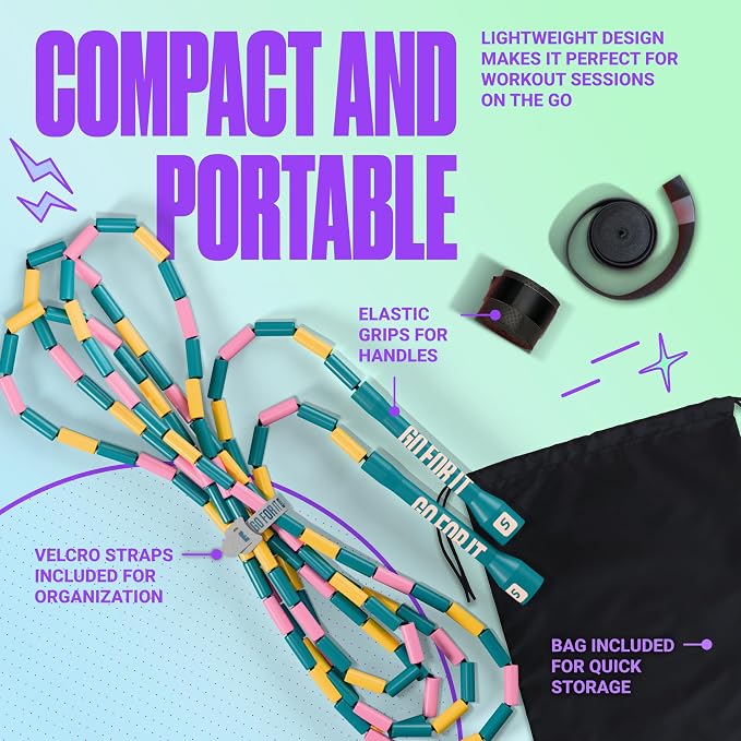 Sportbit Custom-Fit Beaded Jump Rope – Adjustable Length for Kids & Adults, Men & Women – Durable Fitness Rope for Gym & Home