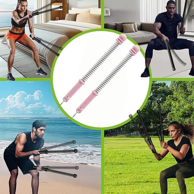 Ropeless Battle Rope Battle Ropes for Home Gym - 2PCS workout ropes with Non-Slip Handles, Durable Workout for All Fitness Levels (Pink)