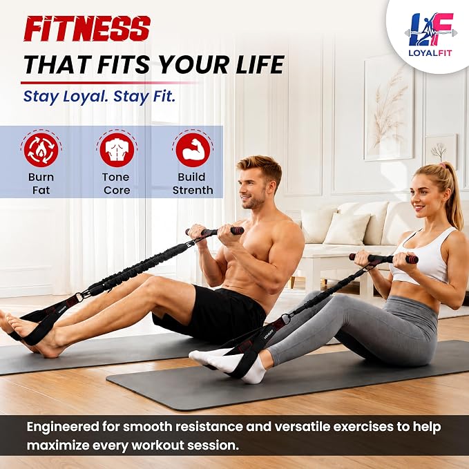 LOYALFIT Adjustable 3‑Tube Pedal Resistance Band with Handles – Foot Pedal Exercise Band for Sit‑Up, Core & Full‑Body Workouts – Portable Home Fitness Equipment + Cooling Towel