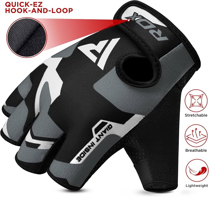 RDX Weight Lifting Gloves Gym Fitness Workout, Anti Slip Padded Palm Elasticated Strength Training Equipment Men Women Half Finger Exercise Bodybuilding Calisthenics Cycling Rowing Climbing