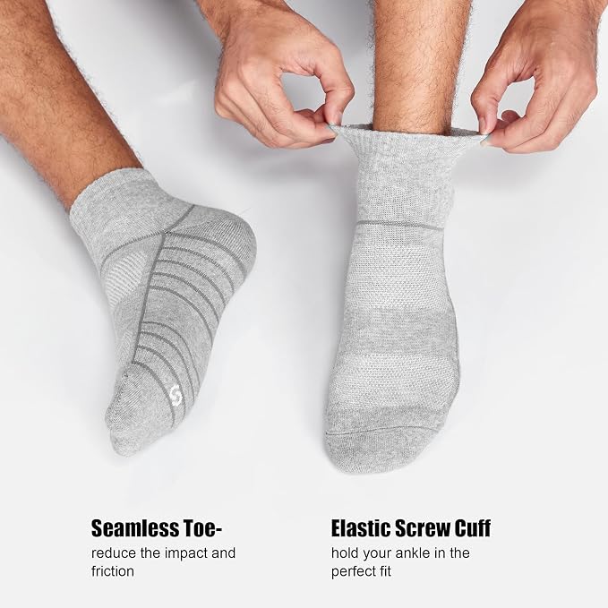 Lapulas Athletic Quarter Socks for Men Women, Cotton Mesh, Cushioned Arch Support, Non-Slip Running Ankle Design, 6 Pack