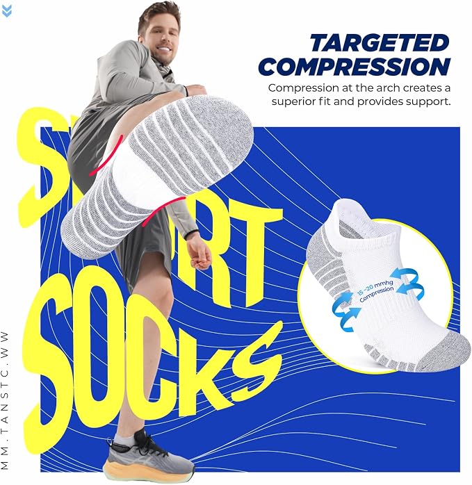 TANSTC Athletic Running Ankle Socks for Men Women, Cushioned Low Cut Sport Tab Socks, 6 Pack