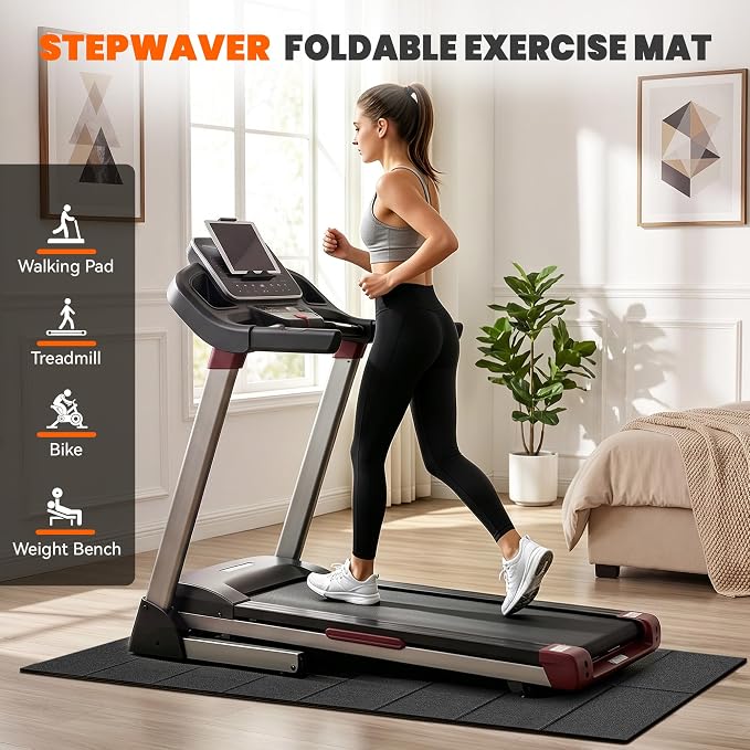 Stepwaver Walking Pad Mat, 71"x32", Treadmill Mat for Hardwood Floors | High Density, 1/4 Thickness, Foldable, Floor Protection for Bike, Elliptical, Treadmill, Walking Pad