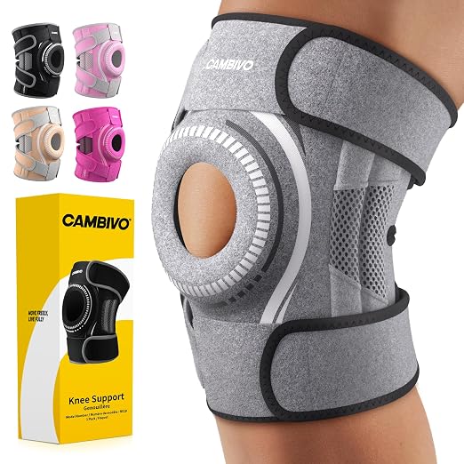 CAMBIVO Knee Brace with Stabilizers, Gel Pad & Open Patella for Men & Women | Open Patella Stabilizer for Arthritis, Meniscus & ACL MCL Relief. Adjustable Compression for Running & Sports Recovery