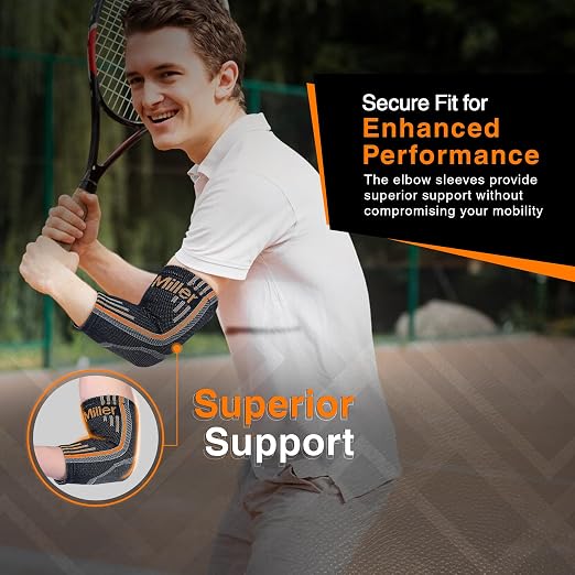 Doc Miller Elbow Compression Sleeves for Tendonitis, Women & Men, 1 Pair | Compression support, Arm Brace, Tennis Injuries, Bursitis Relief, Tendon Care, Active Use, Sports & Recovery