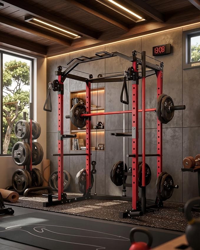 GarveeLife Power Cage, Multi-Functional Power Racks for Home Gym | With Cable Crossover System, 1600 LBS Weight Capacity Fitness Squat Rack for Strength Workout with Training Attachment, Blac